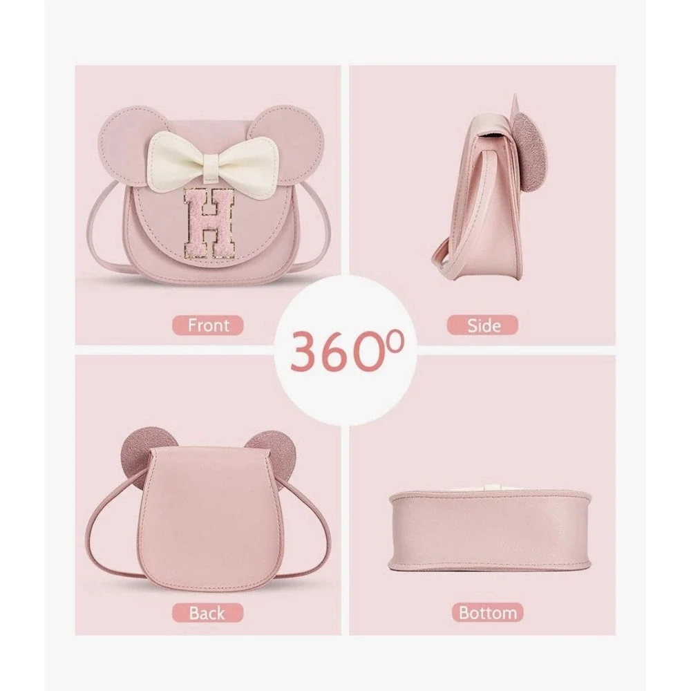 Toddler Purse Gifts for Girl Kids Little Initial Mouse Ears Bow Crossbody Bag [L